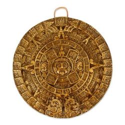 Honey Aztec Sun Stone,'Hand Crafted Archaeological Ceramic Calendar'