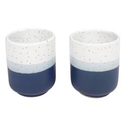 Snowy Midnight,'Set of 2 Speckled Ceramic Cups in Blue and White Hues'