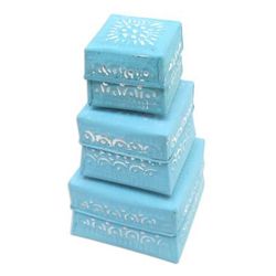 Shimmering Blue,'Set of 3 Decorative Aluminum Boxes in a Blue Shade'