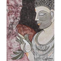 Peaceful Thoughts,'World Peace Project Cubist Painting of Buddha Advising'