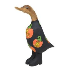 'Hand-Painted Bamboo Root & Teakwood Halloween Duck Figurine'