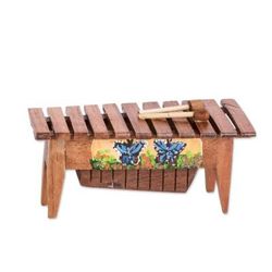 'Handmade Butterfly-Inspired Pinewood Figurine of a Marimba'