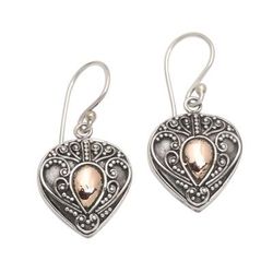 Sukawati's Love,'Oxidized Sterling Silver Earrings with Gold Plated Detail'