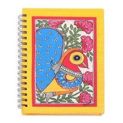 Joyful Peacock,'Paper Journal with Signed Madhubani Peacock Painting'