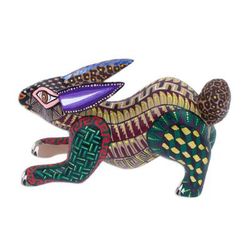 Adorable Rabbit,'Hand-Painted Mexican Wood Alebrije Rabbit Figurine'