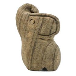 'Khan Kluay','Handmade Raintree Wood Elephant Statuette from Thailand'