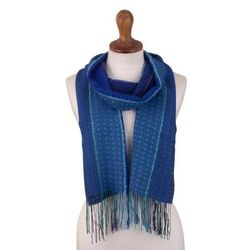 Ocean Blues,'Cool Shades Handwoven Baby Alpaca Blend Scarf from Peru'