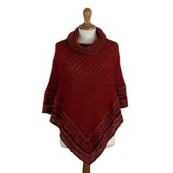 'Knit & Hand-Woven Baby Alpaca Blend Poncho in Red from Peru'