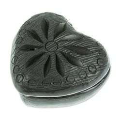 Heart & Flower,'Barro Negro Black Ceramic Mini Jewelry Box Crafted in Mexico'