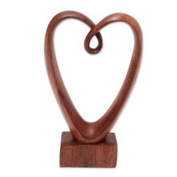 Valentine Edition,'Hand Carved Suar Wood Heart Sculpture'
