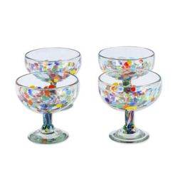Chromatic Celebration,'Set of 4 Colorful Handblown Cocktail Glasses from Mexico'
