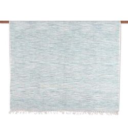 Aqua Heaven,'Blue Cotton Throw Blanket Hand-Woven in India'