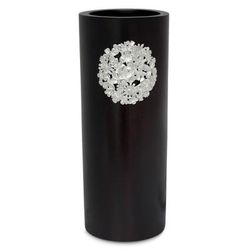Mango wood and pewter vase, 'Floral Bouquet'