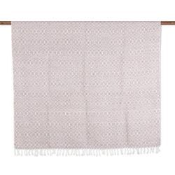 'Purple and White Cotton Throw Blanket Hand-Woven in India'