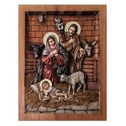 In a Stable in Bethlehem,'Artisan Crafted Cedar Wood Nativity Scene Relief Sculpture'