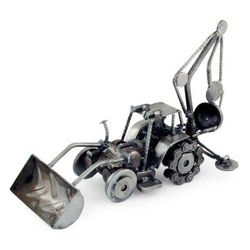'Rustic Bulldozer Digger' - Unique Recycled Metal and Car Parts Sculpture Mexic