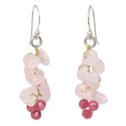 'Afternoon Pink' - Handmade Beaded Rose Quartz Earrings
