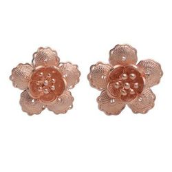 Charming Flowers,'Hand Crafted Rose Gold Plated Flower Button Earrings'
