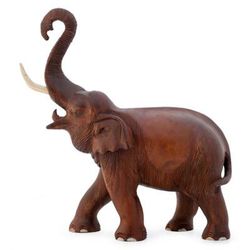 Wood sculpture, 'Elephant Joy' - Handcrafted Wood Sculpture