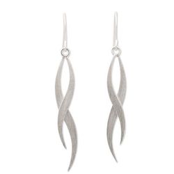 'Ping River Flows' - Modern Sterling Silver Dangle Earrings