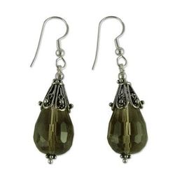 Smoky quartz dangle earrings, 'Rajasthan Melody'
