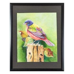 Still Painted Bunting,'Oil on Canvas Painting of Colorful Bird from Guatemala'