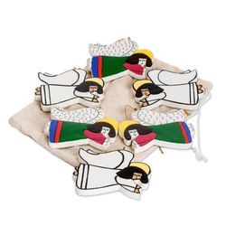 Pinewood ornaments, 'Guardian Angels' (set of 6)