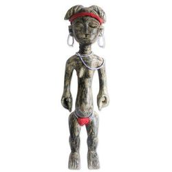 Female Warrior,'Sese Wood and Recycled Glass Bead Sculpture'