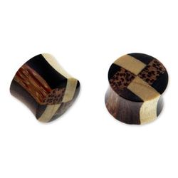 Wood earplugs, 'Eco Contrasts' - Artisan Crafted Wood Plugs