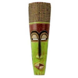 Tall Man,'Slender 20-Inch Hand Carved Neon Green West African Mask'