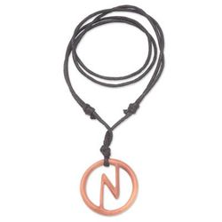 Balinese Bolt,'Men's Sawo Wood Bolt Pendant Necklace with Cotton Cord'