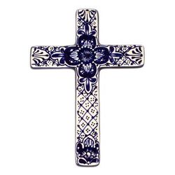 Talavera Flower,'Hand Crafted Talavera Style Ceramic Wall Cross from Mexico'
