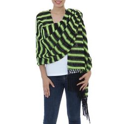 Chartreuse Journey,'Hand Woven Cotton Shawl Chartreuse Stripes from Mexico'