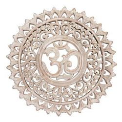 White Mantra,'Distressed White Om Symbol Relief Panel'