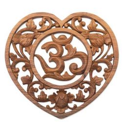 Om Love,'Hand Carved Balinese Om Motif Wood Wall Relief Panel'