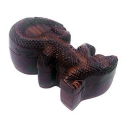 'Hand-Carved Cocodrile-Themed Suar Wood Puzzle Box from Bali'