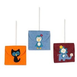 Sent With Love,'Unique Wool Felt Ornaments from India (Set of 3)'