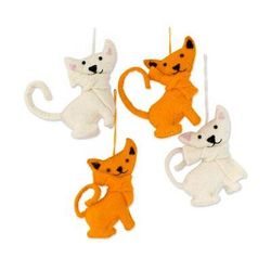 Wool ornaments, 'Crazy Cats' (set of 4)