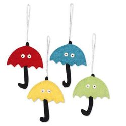 Eyes on the Weather,'Wool Felt Umbrella Ornaments with Eyes Set of 4'