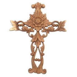 Florid Cross,'Hand Carved Wood Wall Cross with Floral Motifs'