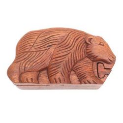 Hungry Bear,'Hand Carved Suar Wood Bear Puzzle Box'