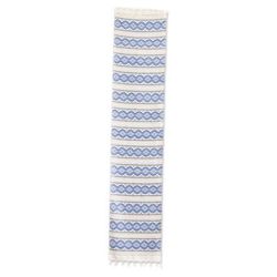 'Hand-Woven Fringed Cotton Table Runner in Blue Ivory & Grey'