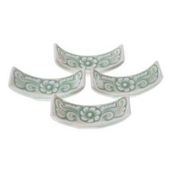 Flower Cuisine,'Floral Celadon Ceramic Chopstick Rests (Set of 4)'