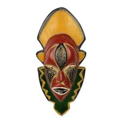 Narrow View,'Multicolored Handmade African Wood Mask from Ghana'