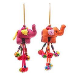 Jolly Pachyderms,'Artisan Crafted Elephant Ornaments (Pair)'