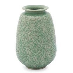 Celadon ceramic vase, 'Divine Profusion' - Celadon Ceramic Vase
