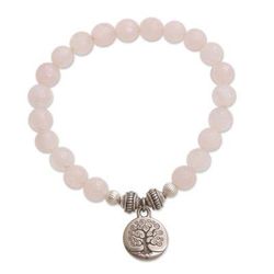 'Tree-Themed Rose Quartz Beaded Stretch Bracelet from Bali'