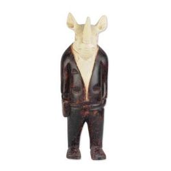 Cool Rhino,'Sese Wood Anthropomorphic Rhino Sculpure from Ghana'