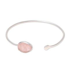 Pink Peek,'Rose Quartz Oval and Sterling Silver Cuff Bracelet'