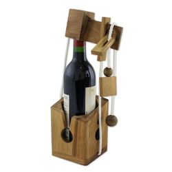 Open the Bottle,'Handmade Wood Bottle Holder and Puzzle from Thailand'